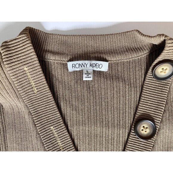 Ronny Kobo Elanna Button Front Midi Bodycon Dress Khaki Brown Size Large - Picture 8 of 9